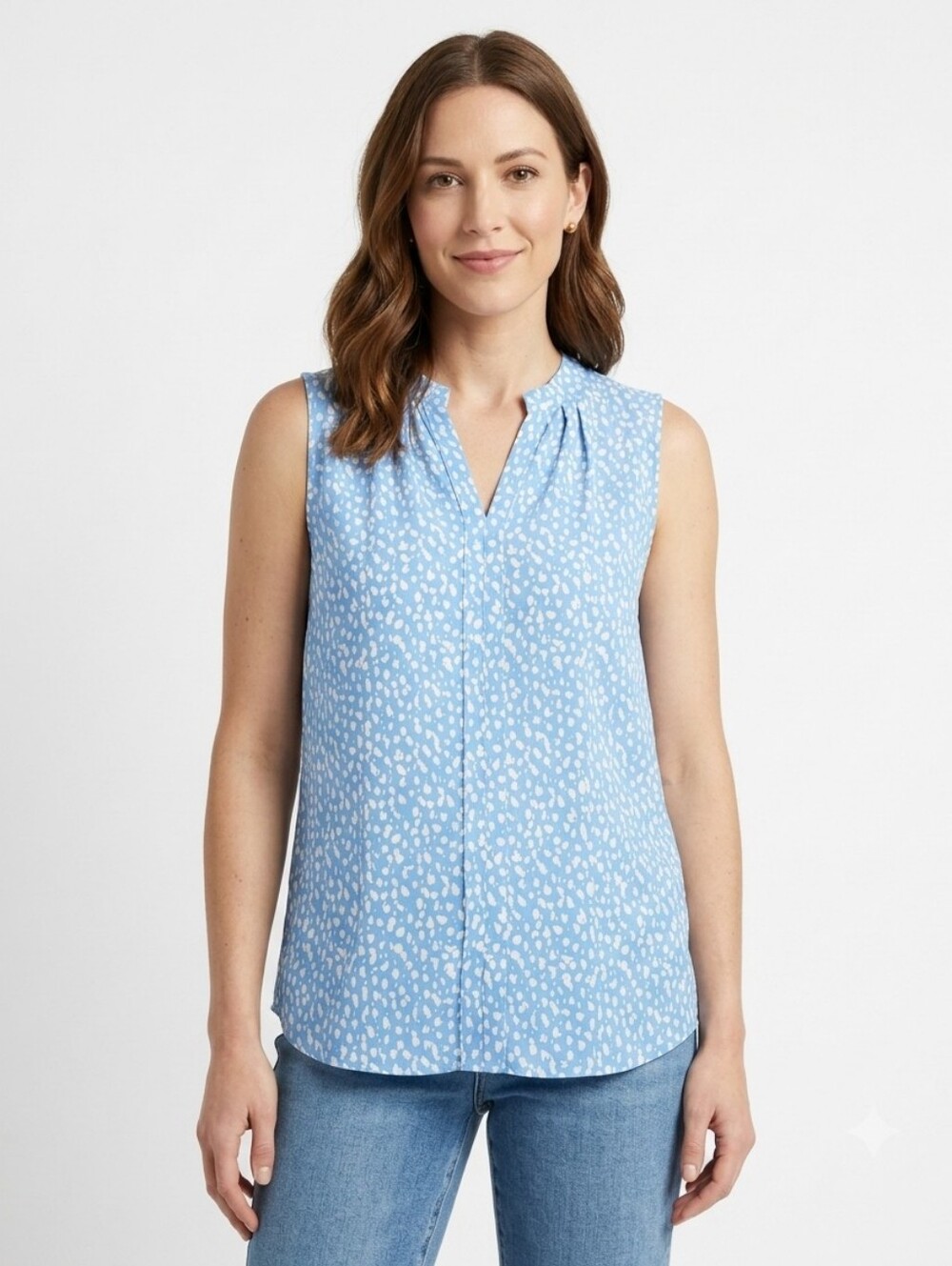 41 Hawthorne Modern Classic Sleeveless Bright Baby Blue Printed V-Neck Top XL